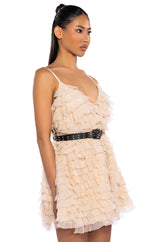 CRAZY FOR YOU BELTED TIERED TULLE MINI DRESS