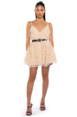 CRAZY FOR YOU BELTED TIERED TULLE MINI DRESS