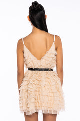 CRAZY FOR YOU BELTED TIERED TULLE MINI DRESS