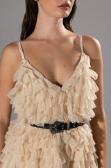 CRAZY FOR YOU BELTED TIERED TULLE MINI DRESS