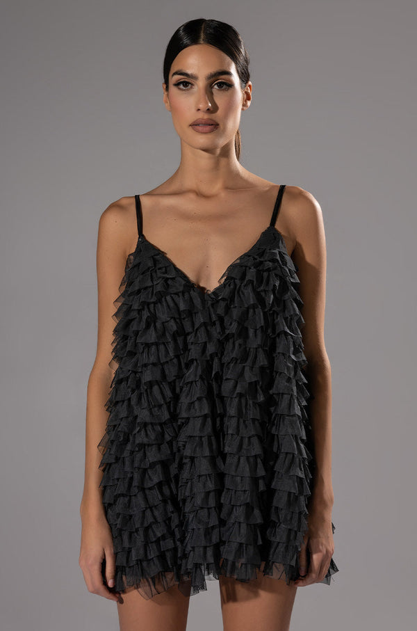 CRAZY FOR YOU BELTED TIERED TULLE MINI DRESS