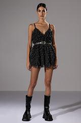 CRAZY FOR YOU BELTED TIERED TULLE MINI DRESS