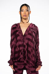 CRINKLE SATIN LONG SLEEVE BUTTON DOWN BLOUSE