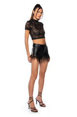 CRISTINA SHORT SLEEVE LACE T SHIRT IN BLACK