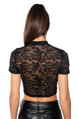 CRISTINA SHORT SLEEVE LACE T SHIRT IN BLACK