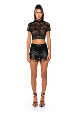 CRISTINA SHORT SLEEVE LACE T SHIRT IN BLACK