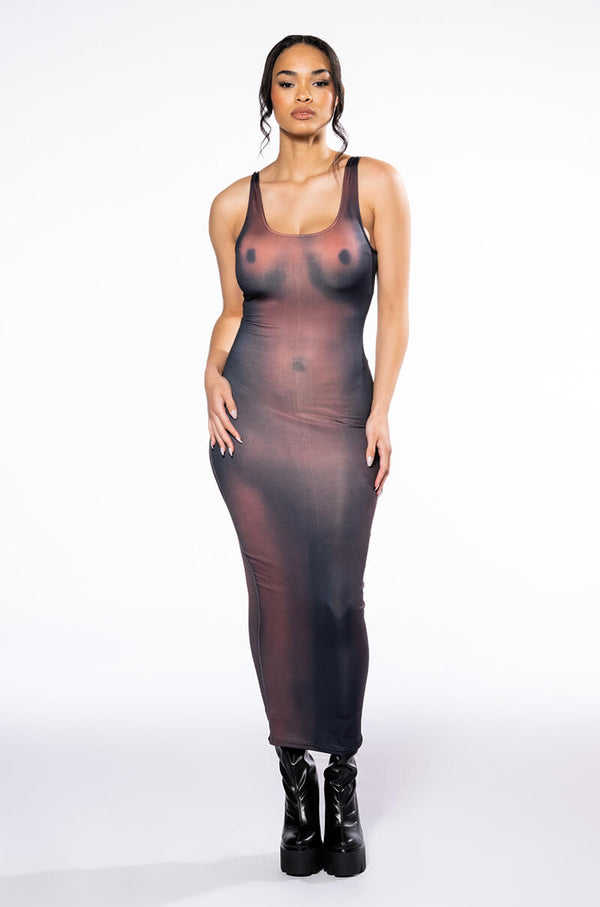 CUERPO PRINTED SCOOP NECK SLEEVELESS MAXI DRESS