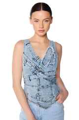CUFFIN IT' DENIM SLEEVELESS TOP