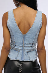 CUFFIN IT' DENIM SLEEVELESS TOP