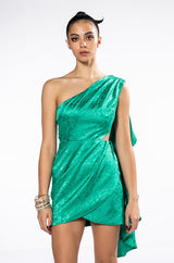 GLAM ONE SHOULDER DRAPED SATIN MINI DRESS