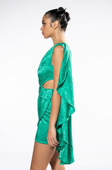 GLAM ONE SHOULDER DRAPED SATIN MINI DRESS