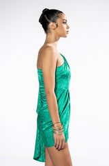 GLAM ONE SHOULDER DRAPED SATIN MINI DRESS