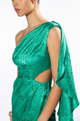 GLAM ONE SHOULDER DRAPED SATIN MINI DRESS