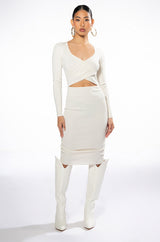 CUT OUT FOR IT LONG SLEEVE SIDE CUT OUT BODYCON MIDID DRESS