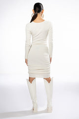CUT OUT FOR IT LONG SLEEVE SIDE CUT OUT BODYCON MIDID DRESS