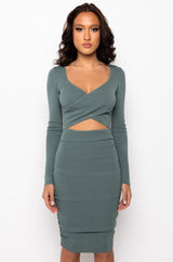 CUT OUT FOR IT LONG SLEEVE SIDE CUT OUT BODYCON MIDID DRESS