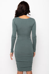 CUT OUT FOR IT LONG SLEEVE SIDE CUT OUT BODYCON MIDID DRESS