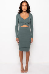 CUT OUT FOR IT LONG SLEEVE SIDE CUT OUT BODYCON MIDID DRESS