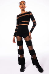 CUT TO THE CHASE MESH PANEL LONG SLEEVE CREW NECK TOP