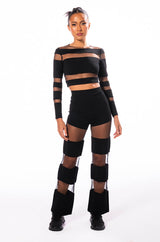 CUT TO THE CHASE MESH PANEL LONG SLEEVE CREW NECK TOP