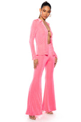 CYNTHIA COLLARED SLINKY BLOUSE IN PINK
