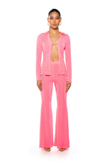 CYNTHIA COLLARED SLINKY BLOUSE IN PINK