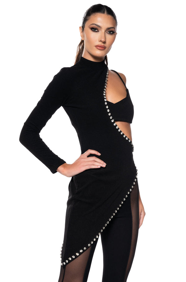 CYNTHIA KNIT EMBELLISHED BRA TOP
