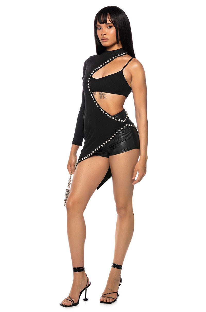 CYNTHIA KNIT EMBELLISHED BRA TOP