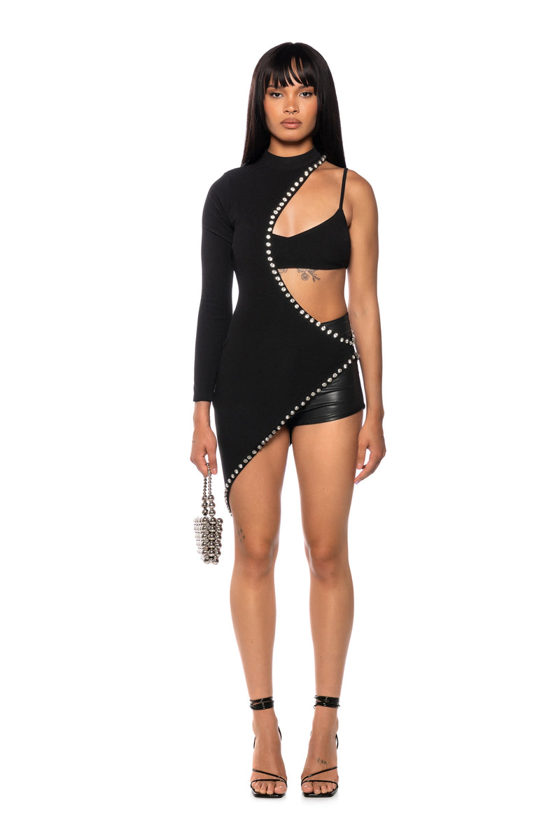 CYNTHIA KNIT EMBELLISHED BRA TOP