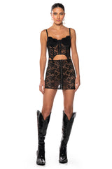 DAHLIA CORSET LINGERIE MINI DRESS IN BLACK