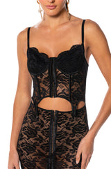 DAHLIA CORSET LINGERIE MINI DRESS IN BLACK