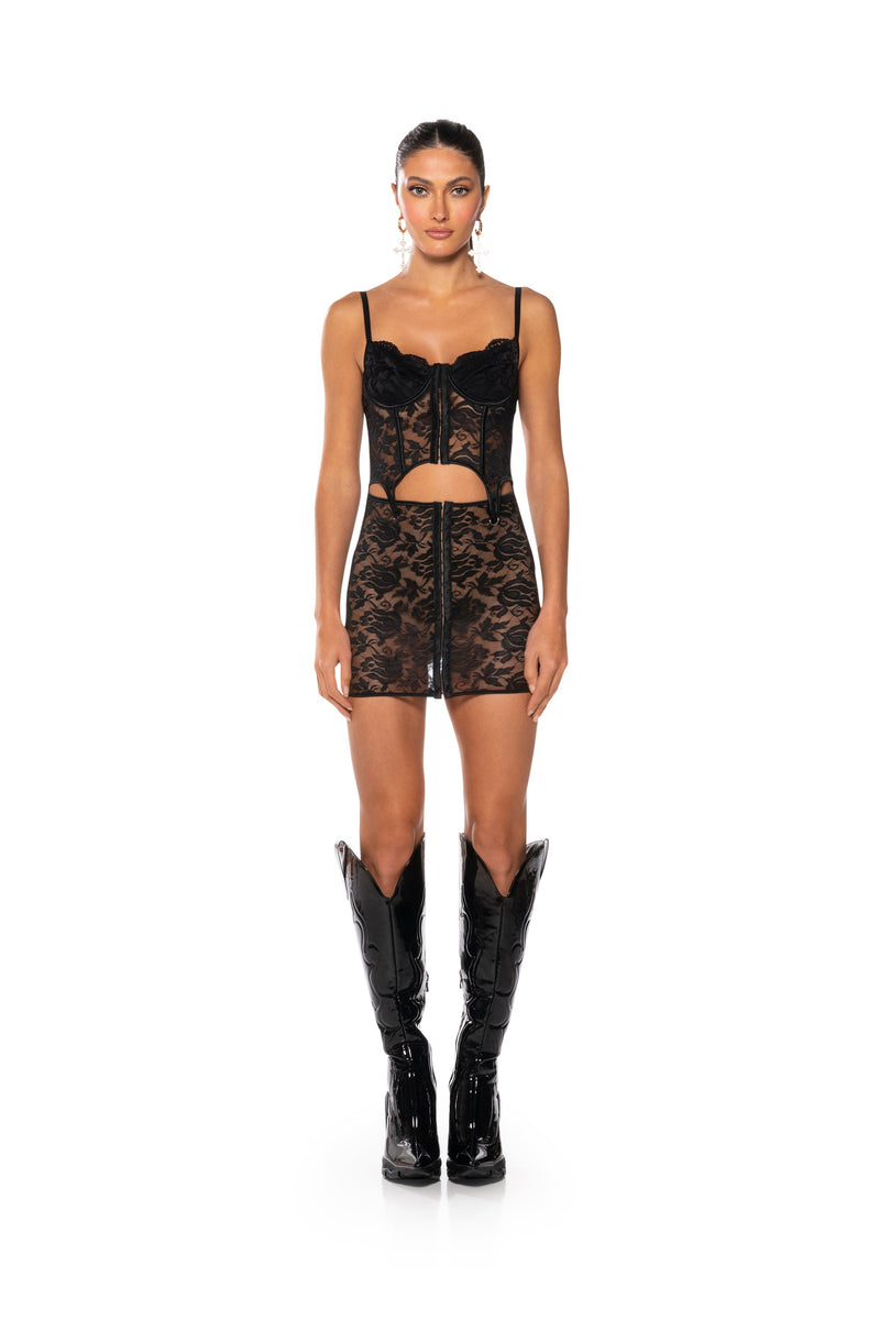 DAHLIA CORSET LINGERIE MINI DRESS IN BLACK