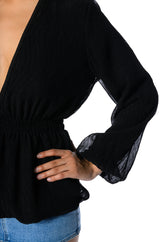 DAHLIA DEEP V PEPLUM BLOUSE