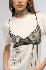 DAINTY BRA DETAIL GRAPHIC T SHIRT