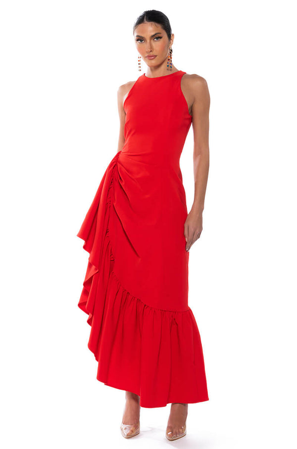 DANCE WITH ME RUCHED WAIST SLEEVELESS MAXI DRESS