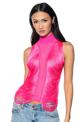 DANIELA FRINGE DETAIL SLEEVELESS MESH TOP IN PINK