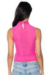 DANIELA FRINGE DETAIL SLEEVELESS MESH TOP IN PINK