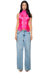 DANIELA FRINGE DETAIL SLEEVELESS MESH TOP IN PINK