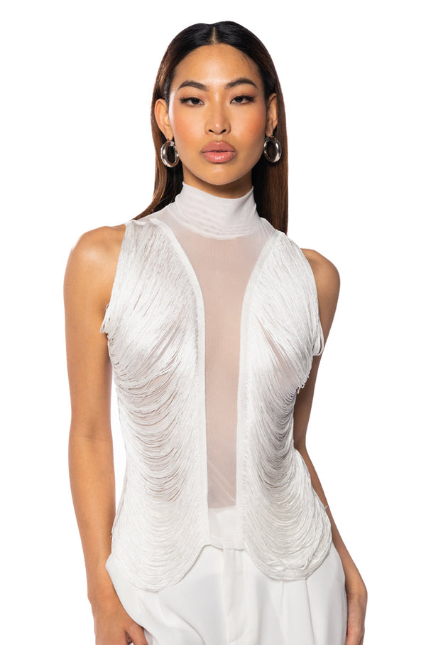 DANIELA FRINGE DETAIL SLEEVELESS MESH TOP