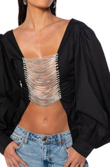 DARE ME RHINESTONE OPEN BACK BLOUSE