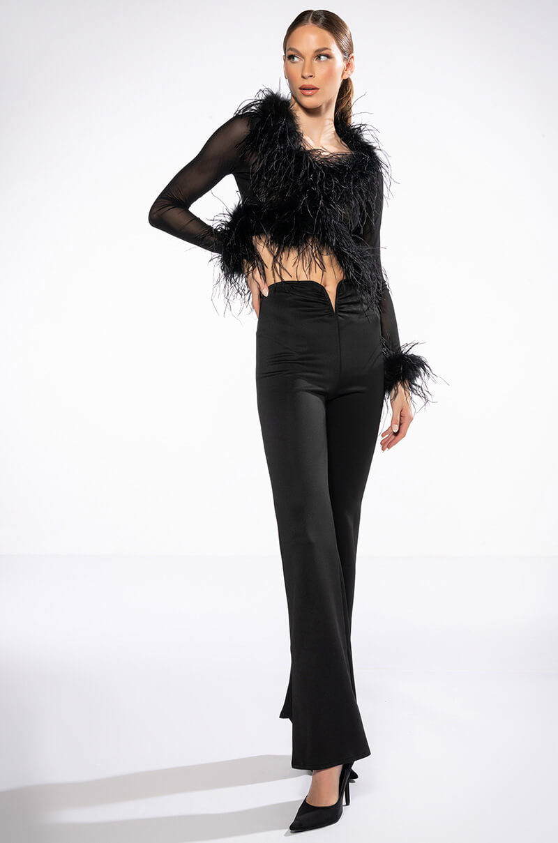DARK ANGEL MESH FEATHER TRIM TOP