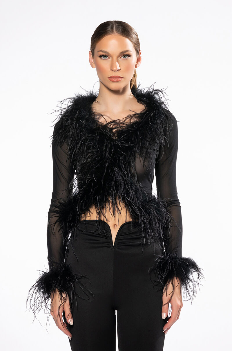 DARK ANGEL MESH FEATHER TRIM TOP