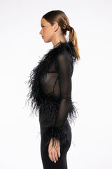 DARK ANGEL MESH FEATHER TRIM TOP