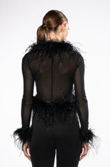 DARK ANGEL MESH FEATHER TRIM TOP