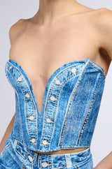 DAY DREAMING DENIM PRINTED CORSET TOP