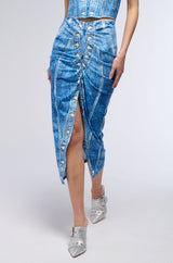 DAY DREAMING DENIM PRINTED MIDI SKIRT