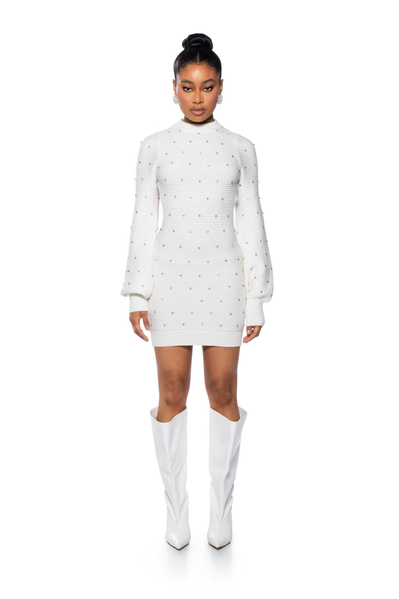 DAY TO NIGHT EMBELLISHED KNIT DRESS