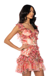 DAYDREAMER FLORAL PLEATED RUFFLE MINI DRESS