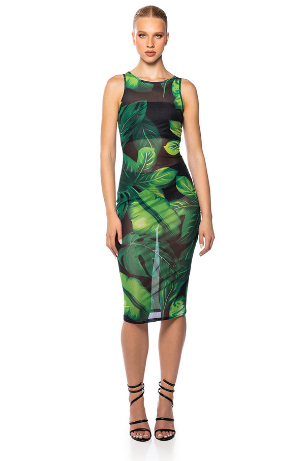 DAYNA PRINTED MESH MAXI DRESS
