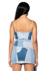 PAISLEY PATCHWORK DENIM MINI DRESS